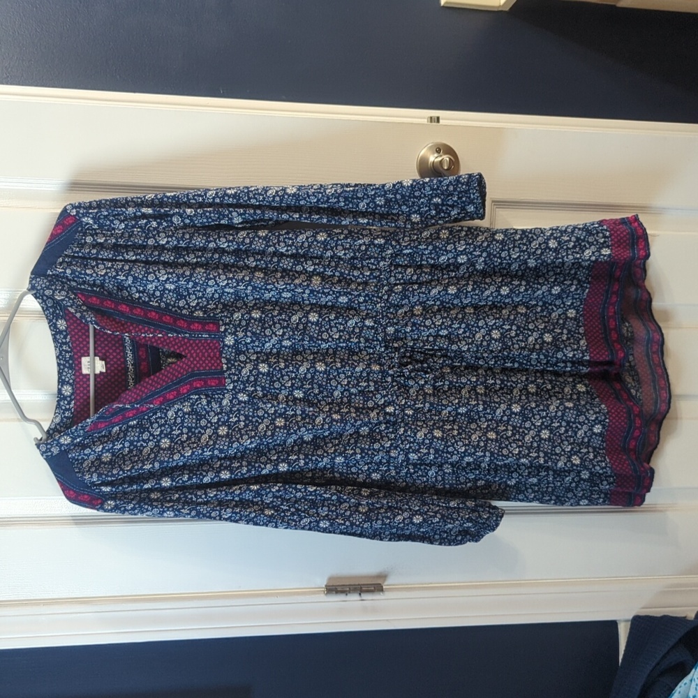 GAP Large Waist Tie Dress Blue Pink with Pockets